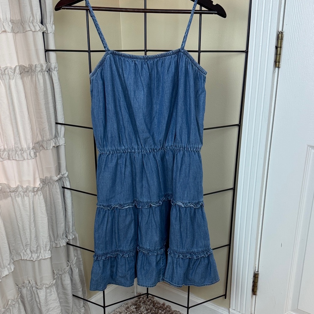 Express Denim Square Neck Tiered Mini Dress Size M